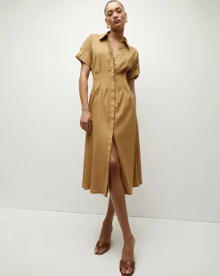 Veronica Beard Dresses*Adavi Khaki Linen Shirt Dress DesertKhaki