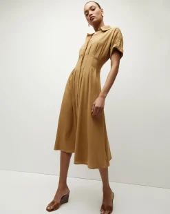 Veronica Beard Dresses*Adavi Khaki Linen Shirt Dress DesertKhaki