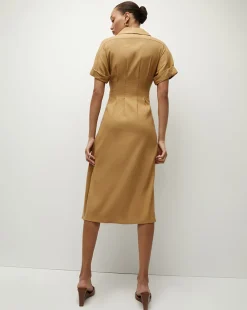 Veronica Beard Dresses*Adavi Khaki Linen Shirt Dress DesertKhaki