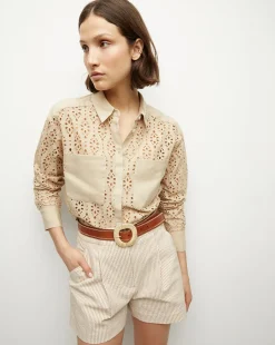 Veronica Beard Tops*Aderes Cotton Eyelet Shirt in Stone Khaki StoneKhaki