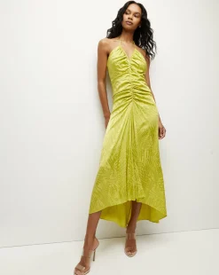 Veronica Beard Dresses*Aldana Stretch-Silk Dress in Chartreuse