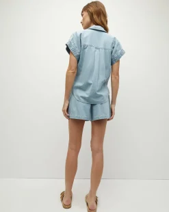 Veronica Beard Tops*Almera Chambray Button-Down Top in Sky