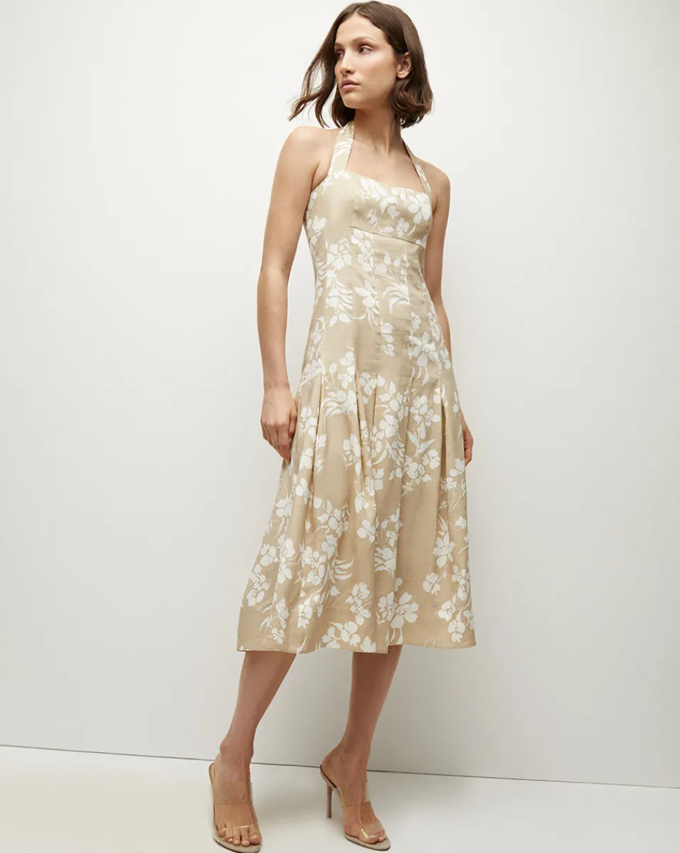 Veronica Beard Dresses*Amalia Stretch-Linen Dress in Stone Khaki/Off-White StoneKhaki/Off-White