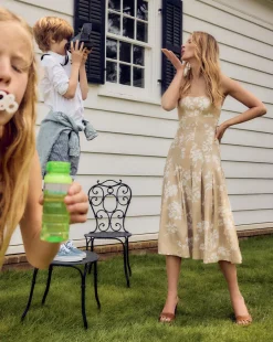 Veronica Beard Dresses*Amalia Stretch-Linen Dress in Stone Khaki/Off-White StoneKhaki/Off-White