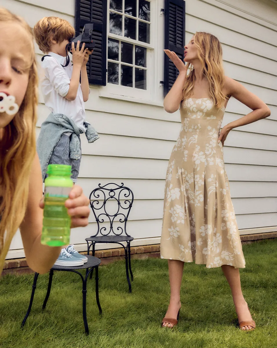 Veronica Beard Dresses*Amalia Stretch-Linen Dress in Stone Khaki/Off-White StoneKhaki/Off-White