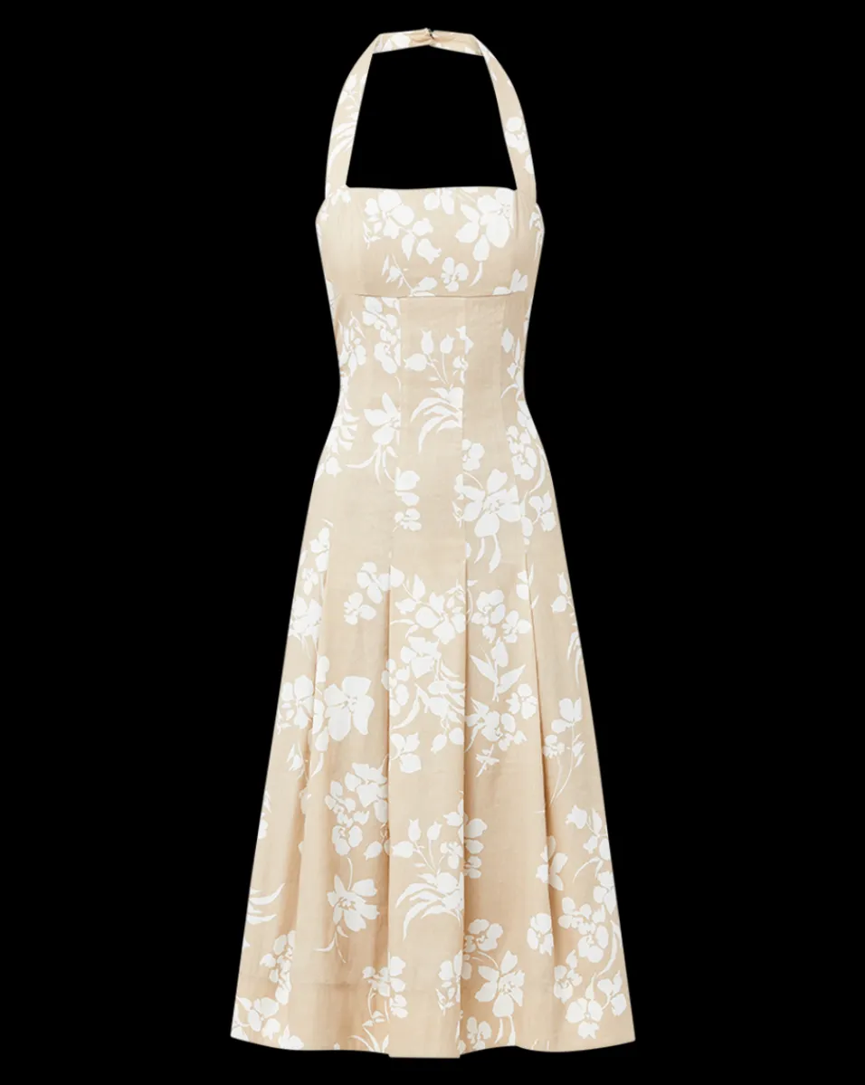 Veronica Beard Dresses*Amalia Stretch-Linen Dress in Stone Khaki/Off-White StoneKhaki/Off-White
