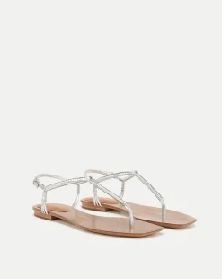 Veronica Beard Sandals*Amelia Metallic T-Strap Sandal Silver