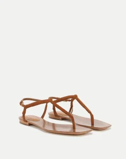 Veronica Beard Sandals*Amelia T-Strap Suede Sandal Caramel