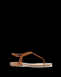 Veronica Beard Sandals*Amelia T-Strap Suede Sandal Caramel