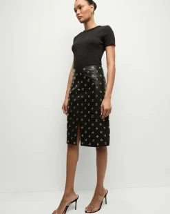 Veronica Beard Skirts & Shorts|Party Dressing*Anderson Leather Grommet Skirt in Black Black/Gold