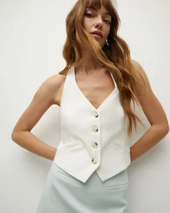 Veronica Beard Jackets & Outerwear|Tops*Arabella Stretch-Linen Vest in Off-White