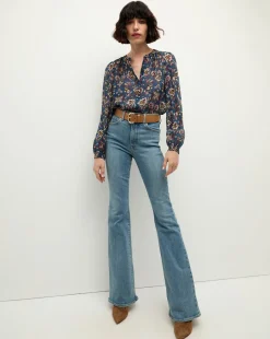 Veronica Beard Tops*Ashlynn Silk Blouse in Blue Print BlueStoneMulti