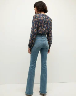 Veronica Beard Tops*Ashlynn Silk Blouse in Blue Print BlueStoneMulti