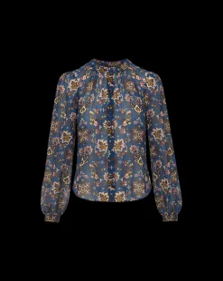 Veronica Beard Tops*Ashlynn Silk Blouse in Blue Print BlueStoneMulti