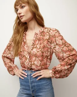 Veronica Beard Tops*Ashlynn Silk Top in Deep Ochre Multi DeepOchreMulti