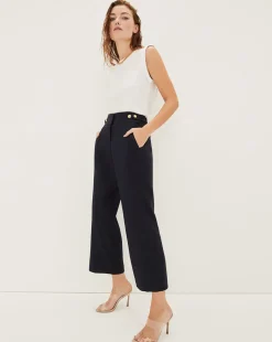 Veronica Beard Pants*Aubrie Women's Linen Cropped Pant Navy