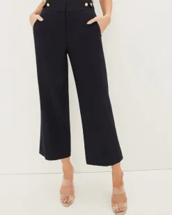 Veronica Beard Pants*Aubrie Women's Linen Cropped Pant Navy