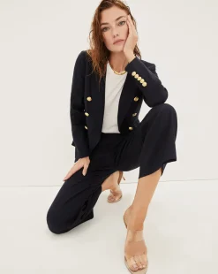 Veronica Beard Pants*Aubrie Women's Linen Cropped Pant Navy