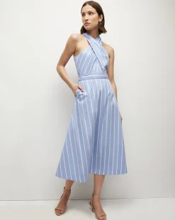 Veronica Beard Dresses*Baylee Poplin Dress in Hydrangea/White