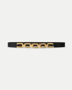 Veronica Beard Accessories|Party Dressing*Beatrice Leather Belt in Black & Gold Black/Gold