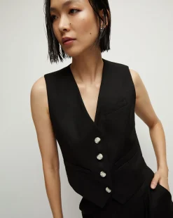 Veronica Beard Jackets & Outerwear|Tops*Bennett Twill-Linen Vest in Black