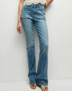 Veronica Beard Jeans*Beverly Patch-Pocket Skinny-Flare Jean in Seawater Stone SeawaterStone