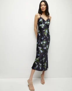 Veronica Beard Dresses*Bixie Stretch-Silk Slip Dress in Navy Multi NavyMulti