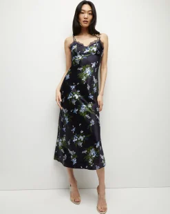 Veronica Beard Dresses*Bixie Stretch-Silk Slip Dress in Navy Multi NavyMulti