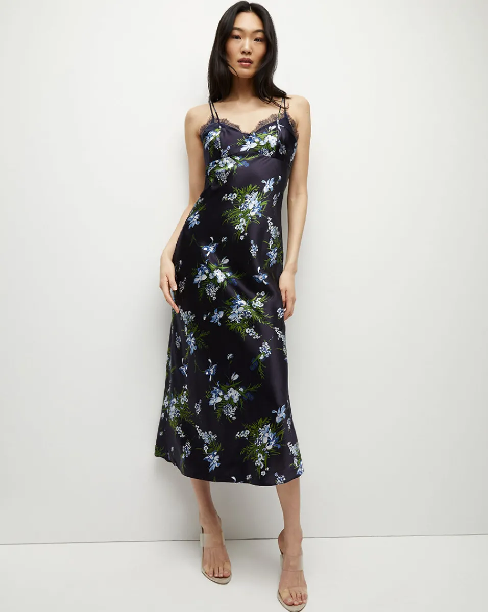 Veronica Beard Dresses*Bixie Stretch-Silk Slip Dress in Navy Multi NavyMulti