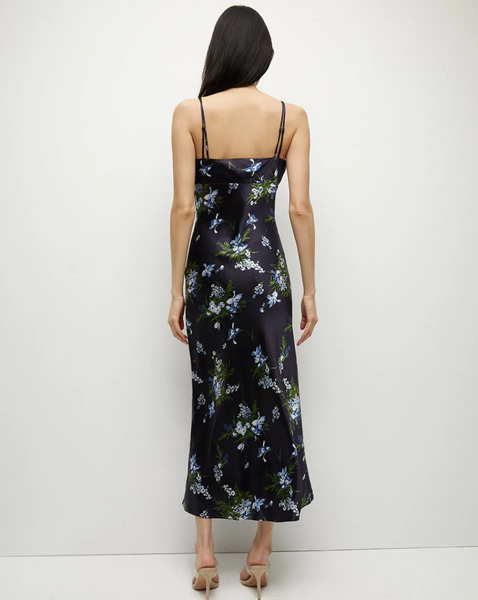 Veronica Beard Dresses*Bixie Stretch-Silk Slip Dress in Navy Multi NavyMulti