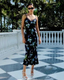 Veronica Beard Dresses*Bixie Stretch-Silk Slip Dress in Navy Multi NavyMulti