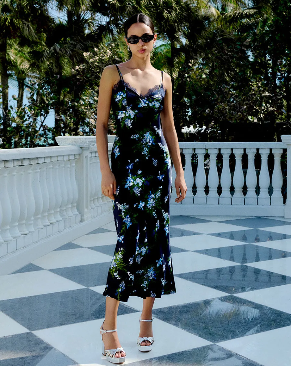 Veronica Beard Dresses*Bixie Stretch-Silk Slip Dress in Navy Multi NavyMulti
