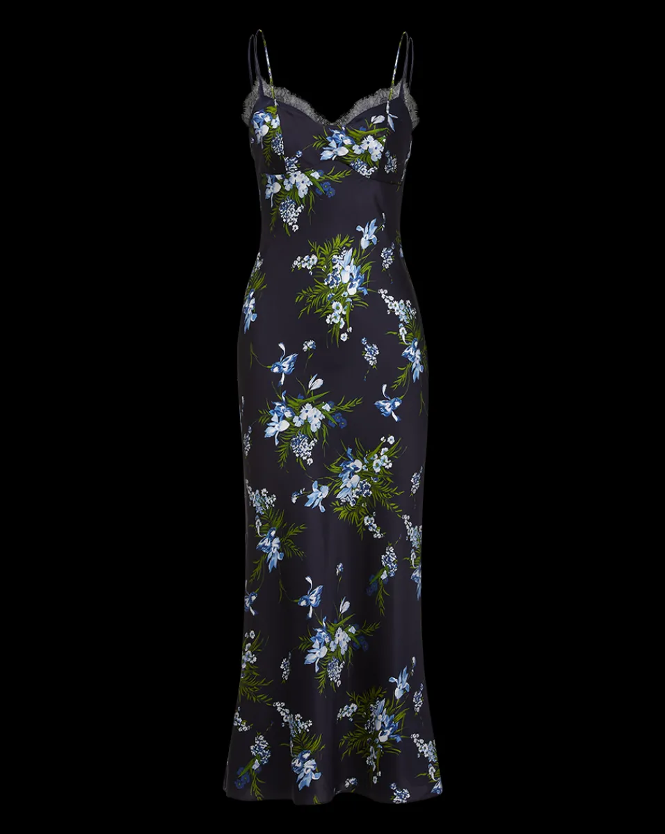 Veronica Beard Dresses*Bixie Stretch-Silk Slip Dress in Navy Multi NavyMulti