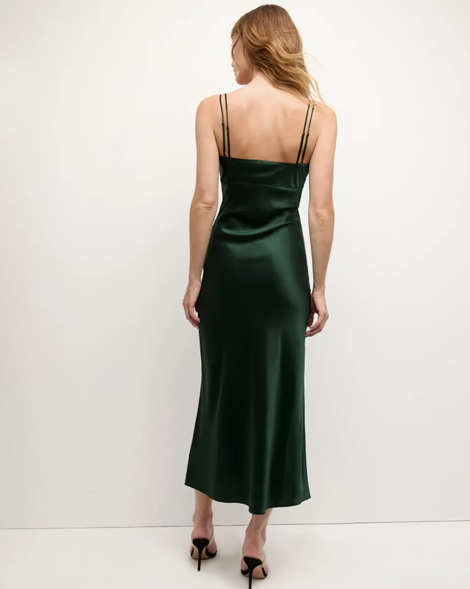Veronica Beard Dresses|Party Dressing*Bixie Stretch-Silk Slip Midi Dress in Emerald Green Pine