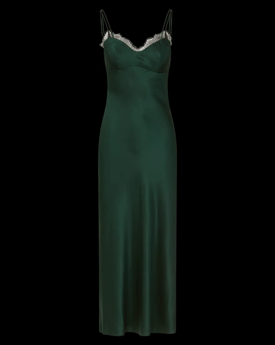 Veronica Beard Dresses|Party Dressing*Bixie Stretch-Silk Slip Midi Dress in Emerald Green Pine