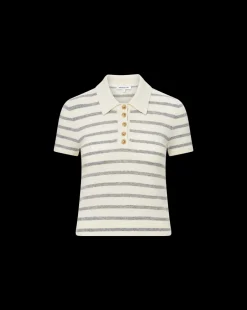 Veronica Beard Tops|Sweaters*Brandt Striped Cashmere Polo in Ivory/Heather Grey Ivory/HeatherGrey