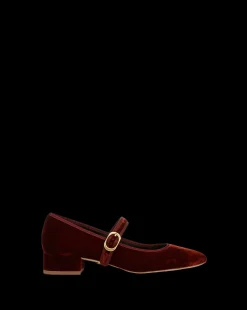 Veronica Beard Pumps*Cade Velvet Mary Jane Ballet Pump in Red