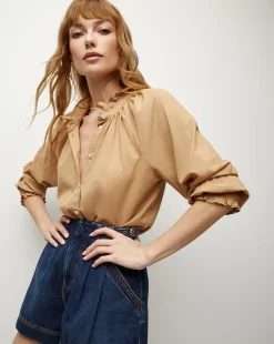 Veronica Beard Tops*Calisto Cotton Shirt in Khaki