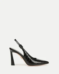 Veronica Beard Pumps|Party Dressing*Callie Croc-Embossed Slingback Pump in Black BlackCroc