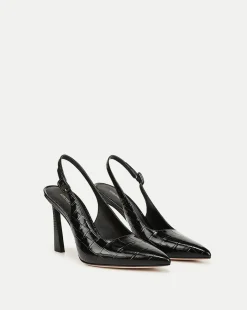 Veronica Beard Pumps|Party Dressing*Callie Croc-Embossed Slingback Pump in Black BlackCroc