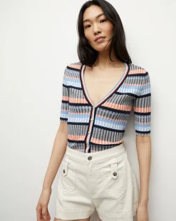 Veronica Beard Sweaters|Tops*Calliope Ribbed Cardigan in Blue Multi BlueMulti