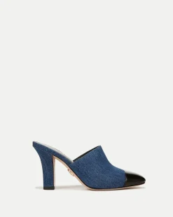 Veronica Beard Pumps*Carlotta Denim Mixed-Media Heel in Blue