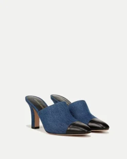 Veronica Beard Pumps*Carlotta Denim Mixed-Media Heel in Blue