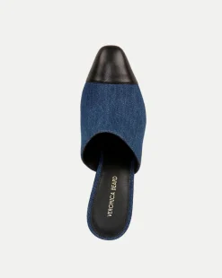 Veronica Beard Pumps*Carlotta Denim Mixed-Media Heel in Blue