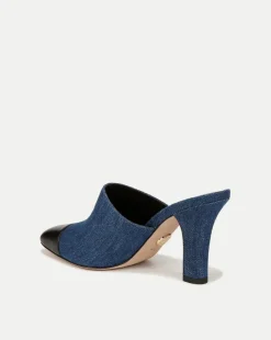 Veronica Beard Pumps*Carlotta Denim Mixed-Media Heel in Blue