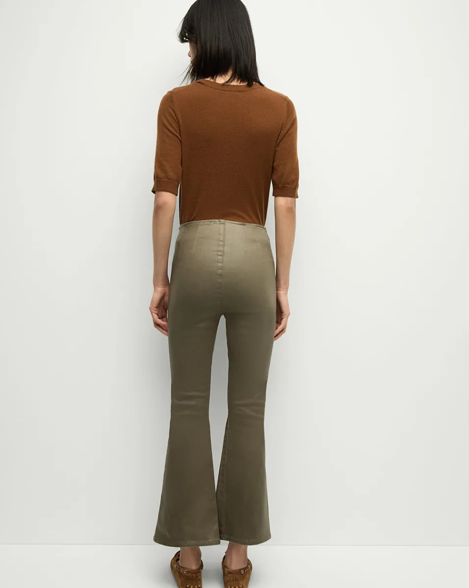 Veronica Beard Jeans*Carson Coated Off-Duty Kick-Flare Jean in Army High Gloss ArmyHighGloss