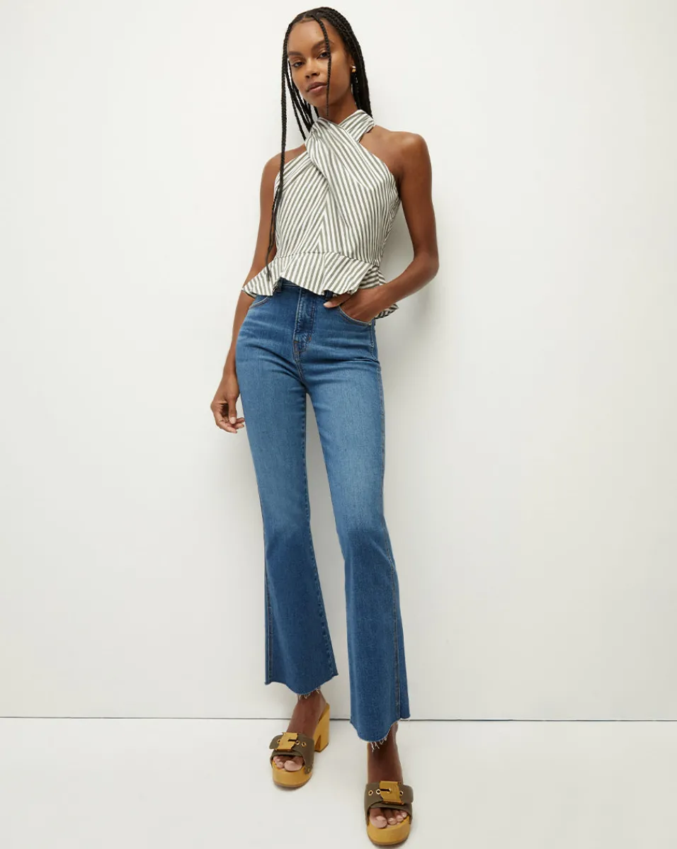 Veronica Beard Jeans*Carson Raw Hem Kick-Flare Jean in Serendipity