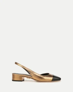 Veronica Beard Flats & Loafers|Party Dressing*Cecile Cap-Toe Leather Slingback Gold/Black