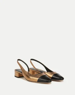 Veronica Beard Flats & Loafers|Party Dressing*Cecile Cap-Toe Leather Slingback Gold/Black