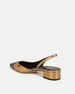 Veronica Beard Flats & Loafers|Party Dressing*Cecile Cap-Toe Leather Slingback Gold/Black
